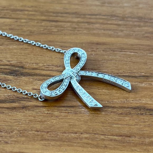 Tiffany&Co. Lady's Platinum and Diamond Bow Pendant (PT950) - Picture 2 of 6